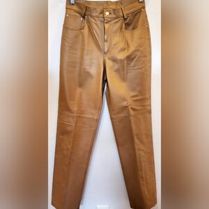 Newport News Tan Leather  Jeans w/Lining Sz 7/8 Waist 28" Lngth 39" Inseam 30"
